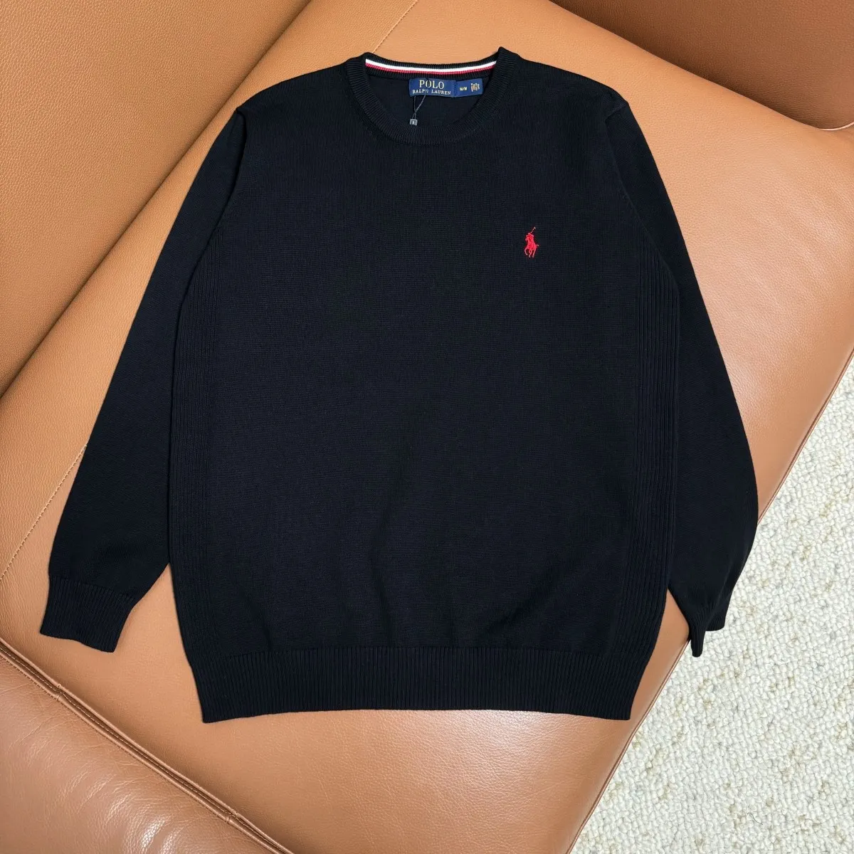 P190 M101#Ralph Lauren pony embroidered crew neck sweater Color: black, light gray, camel, dark gray, royal blue Size: M-XXL